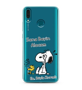 Snoopy Tasarımlı Süper Şeffaf Silikon Telefon Kılıfı Huawei Y9 (2019)