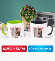 İkili Sevgiliye Sevgililer Günü Hediyesi 12 Kupa Bardak Yeşil Siyah