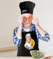 BK Gift Kişiye Özel Bay Chef Karikatürlü Siyah Mutfak Önlüğü Aşçı Şapkası Seti-12