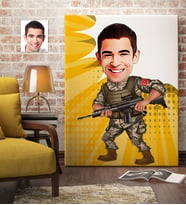 BK Gift Kişiye Özel Asker Karikatür Kanvas Tablo 70x100cm 1