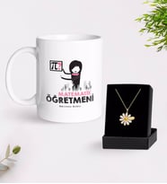BK Gift Kişiye Özel Matematik Öğretmeni Beyaz Kupa ve Papatya Kolye Hediye Seti-1 (Model 1)