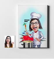 BK Gift Kişiye Özel Bayan Chef Karikatür Kanvas Tablo 50x70cm 1