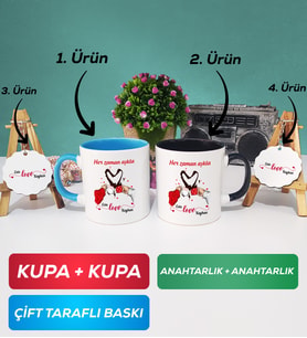 İkili Mavi Siyah Sevgiliye Sevgililer Günü Hediyesi 10 Kupa Bardak Anahtarlık