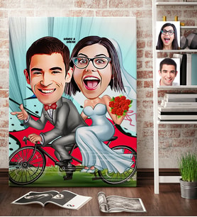 BK Gift Kişiye Özel Gelin Damat Karikatür Kanvas Tablo 70x100cm 3