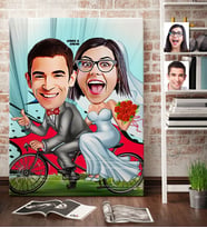 BK Gift Kişiye Özel Gelin Damat Karikatür Kanvas Tablo 70x100cm 3