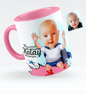 BK Gift Kişiye Özel Bebek Karikatürlü Pembe Kupa Bardak  2