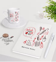 BK Gift Kişiye Özel Öğretmenler Günümüz Kutlu Olsun Beyaz Defter Kalem Türk Kahvesi Fincanı Seti-2 (Model 1)