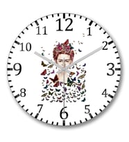 Frida Kahlo Kelebekler Duvar Saati Bombeli Gercek Cam