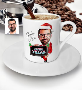 BK Gift Kişiye Özel Yılbaşı Temalı Bay Karikatürlü Türk Kahvesi Fincanı - 1
