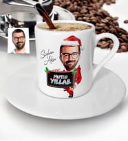 BK Gift Kişiye Özel Yılbaşı Temalı Bay Karikatürlü Türk Kahvesi Fincanı - 1