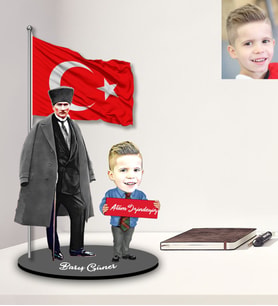 Kişiye Özel Atatürk Tasarımlı Karikatür Ahşap Biblo Erkek Çocuk Model-1