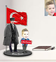 Kişiye Özel Atatürk Tasarımlı Karikatür Ahşap Biblo Erkek Çocuk Model-1
