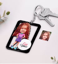 BK Gift Kişiye Özel Kız Çocuk Karikatürlü Ahşap Anahtarlık-3 (Beyaz)