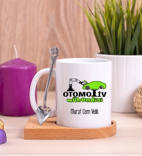 Otomotiv Mühendisi Ahşap Altlıklı Beyaz Kupa Bardak