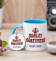 Adalet Öğretmeni Mavi Kupa Bardak Ve Anahtarlık Set
