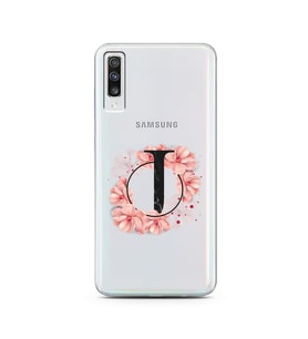 Pembe Çiçekli Harf Tasarım Süper Şeffaf Silikon Telefon Kılıfı Samsung A70 J-Har