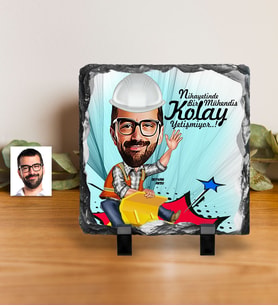 BK Gift Kişiye Özel Bay Mühendis Karikatürlü Dekoratif Doğal Taş  2