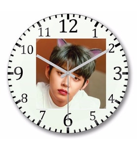 TXT Yeonjun Cat  Dog Duvar Saati Bombeli Gercek Cam