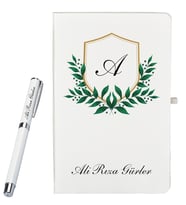 Kişiye Özel Şık Tasarımlı Beyaz Defter Ve Roller Kalem Seti