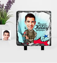 BK Gift Kişiye Özel Asker Karikatürlü Dekoratif Doğal Taş  2