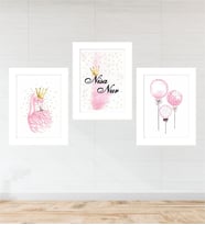 Pembe Balon Kuğu Çocuk Odası Hediye Kişiye Özel Ahşap 3Lü Çerçeve Seti