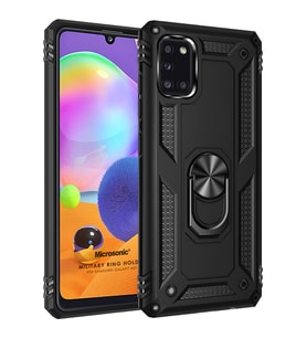 Microsonic Samsung Galaxy A31 Kılıf Military Ring Holder Siyah