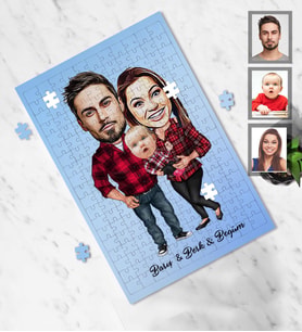 Kişiye Özel Aile Karikatürlü A3 130 Parça Puzzle  Mod-6