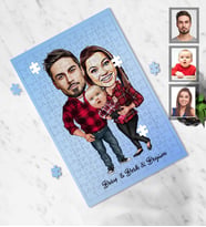 Kişiye Özel Aile Karikatürlü A3 130 Parça Puzzle  Mod-6