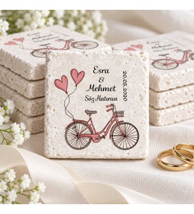 30 Adet Kişiye Özel Baskılı Doğal Taş Magnet 5x5cm Söz, Nikah, Nişan Hatırası (Beyaz)