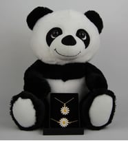 Peluş Panda 30 cm Papatya Kolye & Bileklik  Set Kutulu Altın Kaplama Sevgiliye Hediye