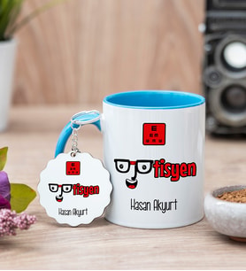 Optisyen Mavi Kupa Bardak Ve Anahtarlık Set