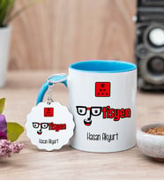 Optisyen Mavi Kupa Bardak Ve Anahtarlık Set