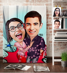 BK Gift Kişiye Özel Sevgililer Karikatür Kanvas Tablo 70x100cm 2