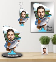 Kişiye Özel Balıkçı Karikatürlü 3 lü Hediye Seti Bay-3