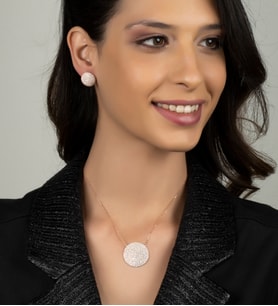 Gümüş Zirkon Taşlı Madalyon Tasarım Set (Rose)