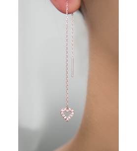 Elika Silver Kadın Kalp Model Rose Kaplama Sallantılı 925 Ayar Gümüş Küpe (STD)