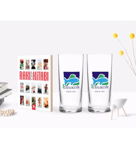 BK Gift Kişiye Özel Renkli Baskılı Balıkesir Tasarımlı Turistik İkili Rakı Bardağı ve Rakı Cep Kitabı Hediye Seti-1 (Model 1)