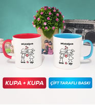 İkili Kişiye Özel Sevgililer Günü Hediyesi Kupa Bardak Kırmızı Mavi