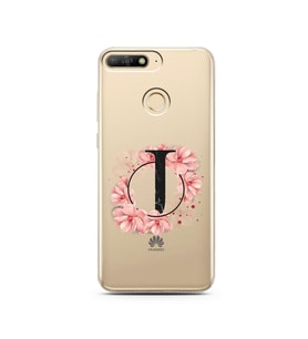 Pembe Çiçekli Harf Tasarım Süper Şeffaf Silikon Telefon Kılıfı Huawei Y6 Prime 2