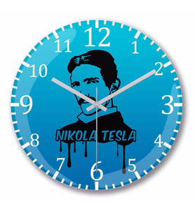 Nikola Tesla  Duvar Saati Bombeli Gercek Cam