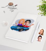 BK Gift Kişiye Özel Sevgililer Karikatürlü Beyaz Defter Kalem Seti-52