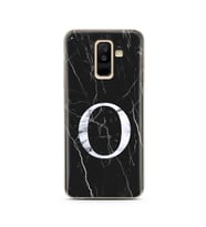 Samsung A6 Plus Siyah Mermer Harf Tasarımlı Telefon Kılıfı O-Harfi 