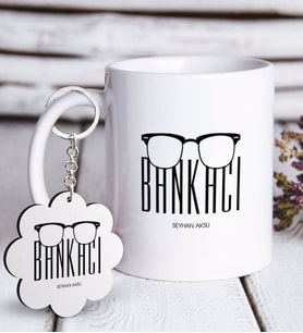 BK Gift Kişiye Özel Mesleki Bankacı Beyaz Kupa ve Anahtarlık Hediye Seti-10 (Model 1)