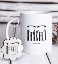 BK Gift Kişiye Özel Mesleki Bankacı Beyaz Kupa ve Anahtarlık Hediye Seti-10 (Model 1)