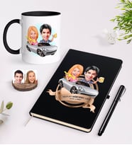 BK Gift Kişiye Özel Yılın En Mükemmel Çifti Karikatürlü Siyah Defter Kalem ve Kupa Seti-53 (Model 1)