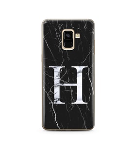 Samsung A8 Plus Siyah Mermer Harf Tasarımlı Telefon Kılıfı H-Harfi 