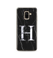 Samsung A8 Plus Siyah Mermer Harf Tasarımlı Telefon Kılıfı H-Harfi 