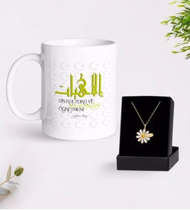 BK Gift Kişiye Özel Din Kültürü Ve Ahlak Bilgisi Öğretmeni Beyaz Kupa ve Papatya Kolye Hediye Seti-2 (Model 1)