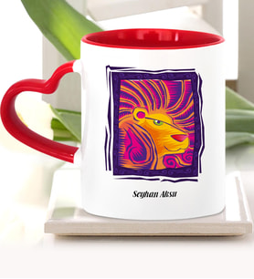 BK Gift Kişiye Özel Aslan Burcu Kalpli Kupa Bardak Model 5