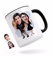BK Gift Kişiye Özel Sevgililer Karikatürlü Siyah Kupa Bardak-18